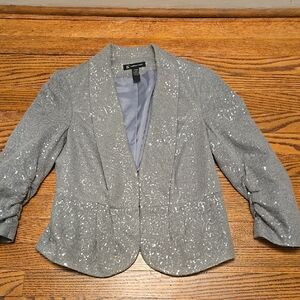 Silver Grey Sequin Women's Sleeve Party Blazer Jacket